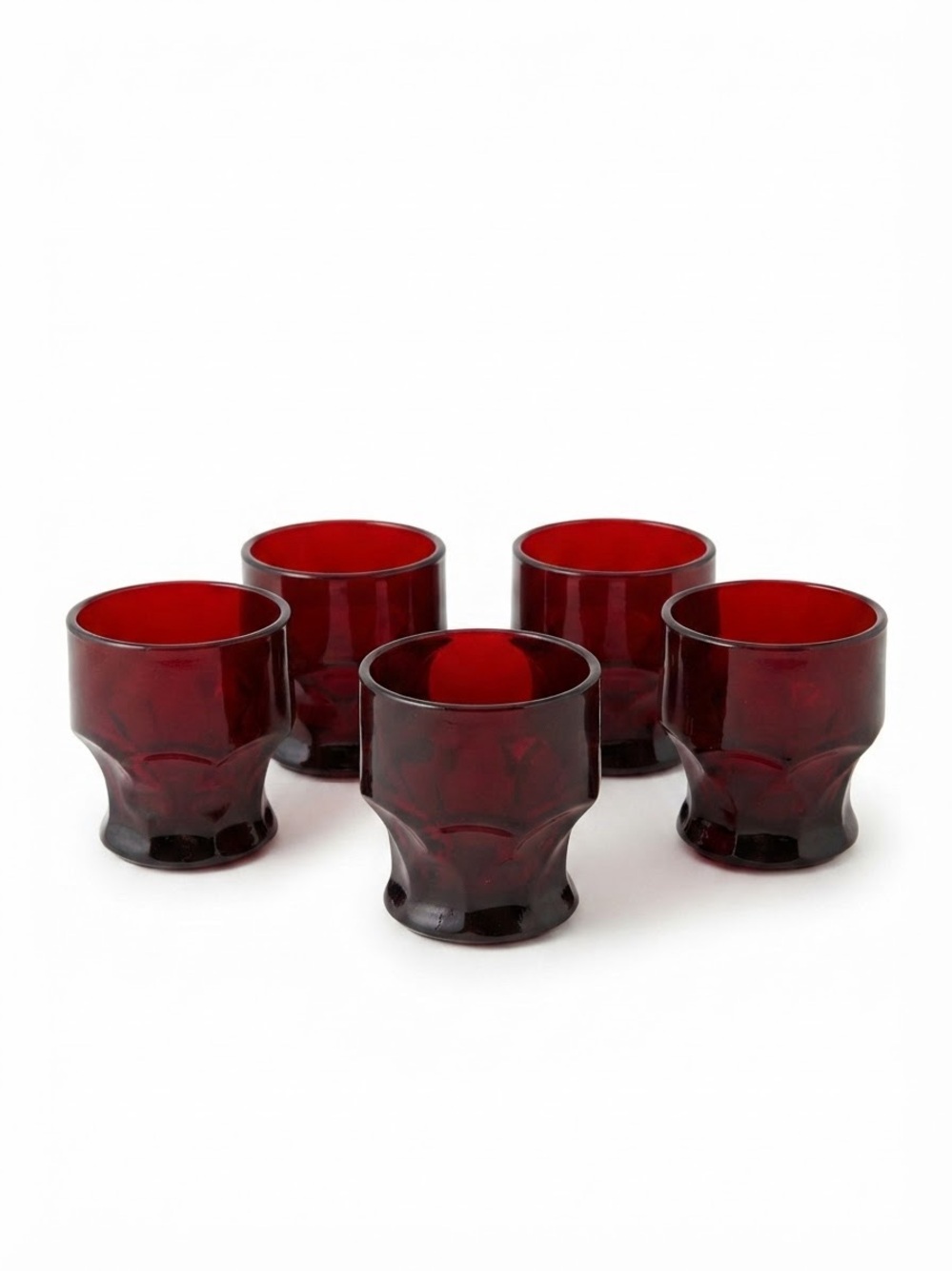 Anchor Hocking Royal Ruby Red Windsor Cubist Glass Set of 5 Tumblers Vintage MCM
